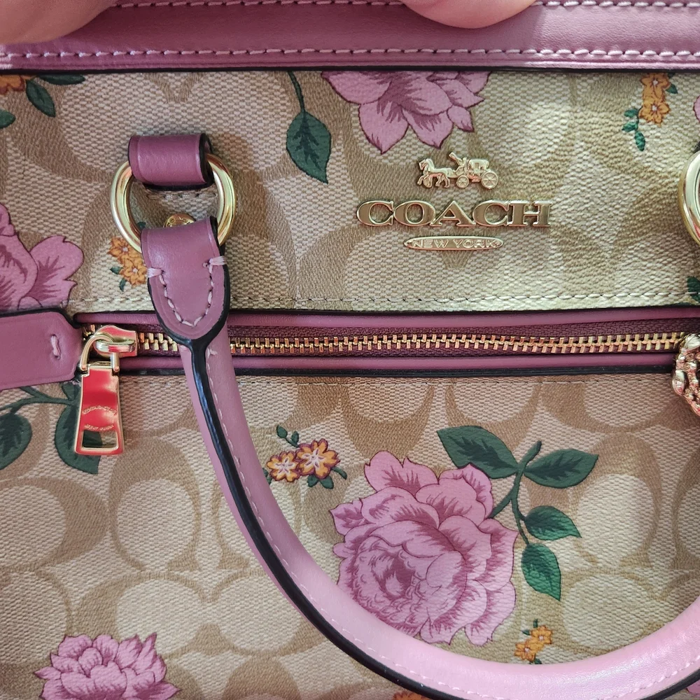 Coach Pink and Tan Floral Satchel - Picture 4 of 9